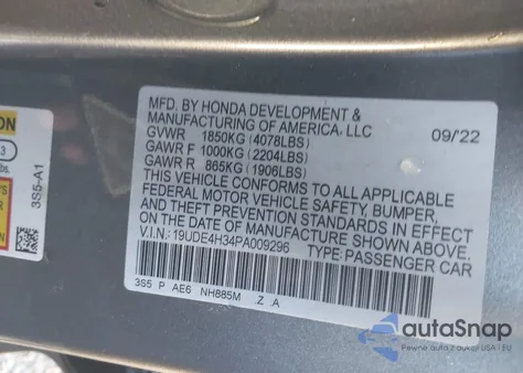 2023 Acura Integra A-Spec z USA, uszkodzony, nr VIN 19UDE4H34PA009296